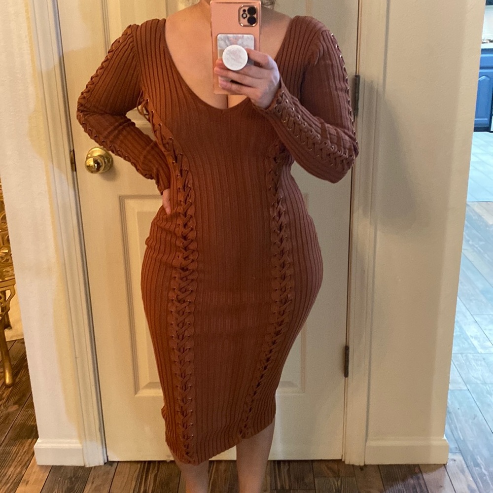(2for$12) Midi dress like new cognac color